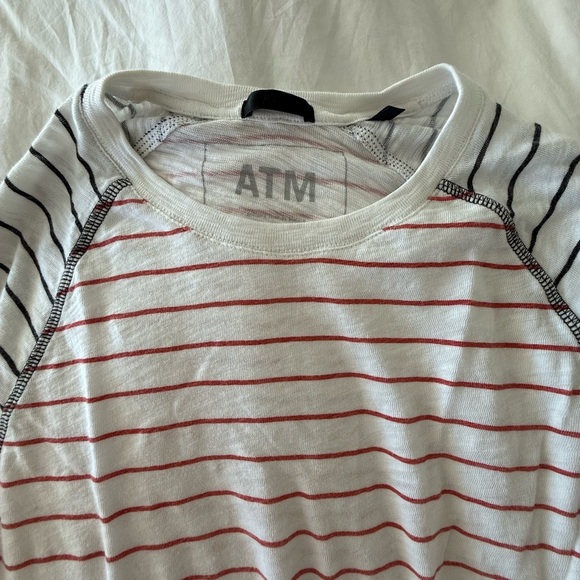 ATM Anthony Thomas Melillo White and Black Striped Raglan Tee - Picture 3 of 5